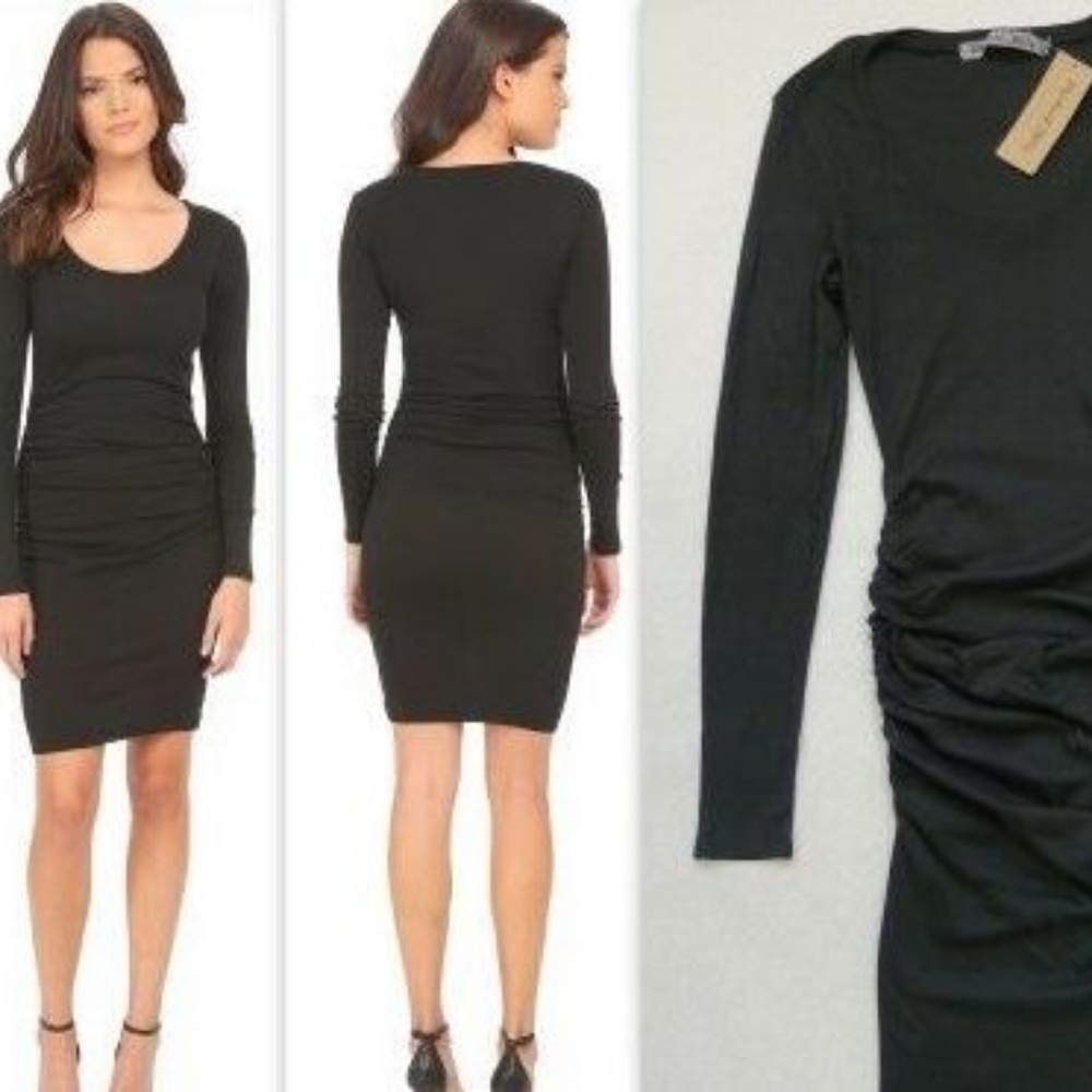 MICHAEL STARS Size L Black Shine Long Sleeve Dress